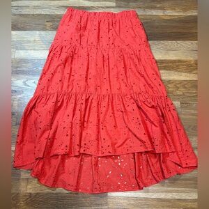 ANN TAYLOR orange pull on eyelet skirt